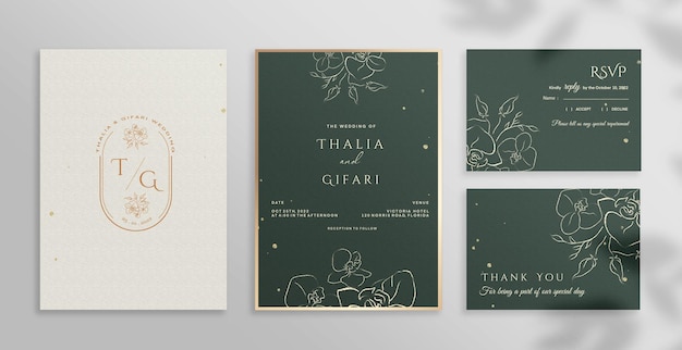 Luxus-Hochzeitseinladungs-Set mit grünem Hintergrund