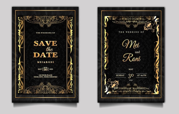 Luxus-Hochzeitseinladungskartendesign-Set-Mockup