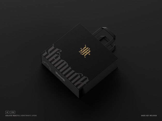 Luxus-Logo-Mockup auf schwarzer Einkaufstaschen-Perspektivansicht