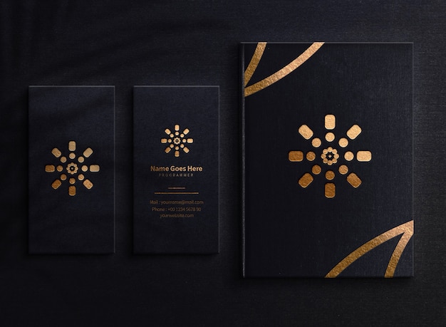 Luxus logo mockup visitenkarte und buch