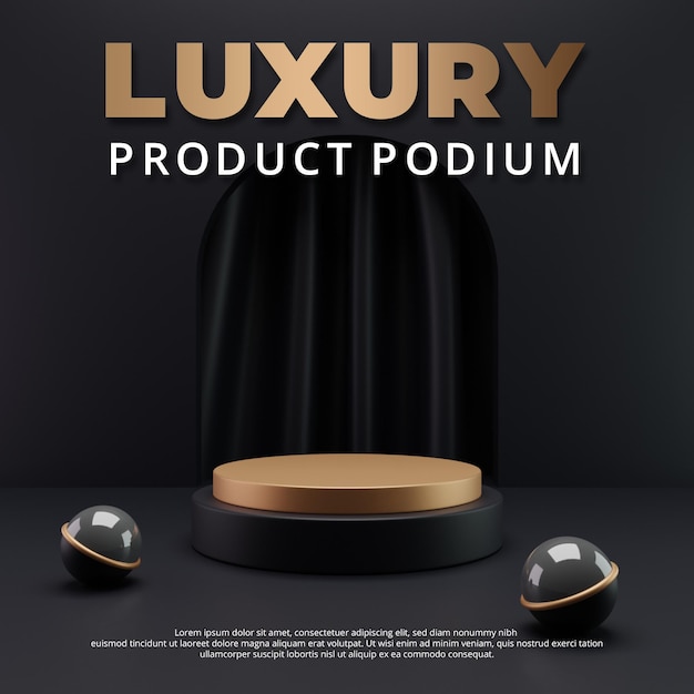 PSD luxus-produktpodium in schwarz und gold, 3d-rendering