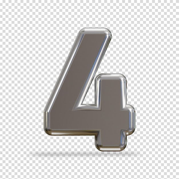 Luxus Silber Nummer 4 Typographie 3D-Rendering