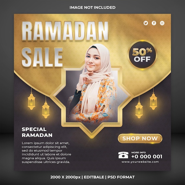 Luxusgold Ramadan Sale Square Banner Promotion oder Social Media Post Vorlage