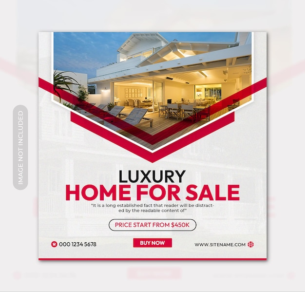 Luxushaus zum verkauf quadratischer flyer oder instagram-banner-social-media-post-vorlage