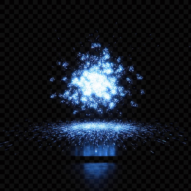 Luz azul brillando en el suelo rodeada de un brillo suave en un fondo transparente