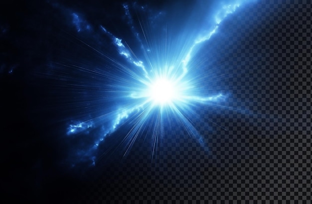 Luz azul brillante con rayos radiantes de diferentes tamaños efecto de superposición transparente