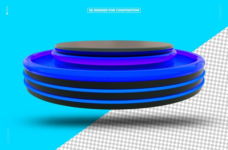 PSD luz azul del podio redondo renderizado 3d