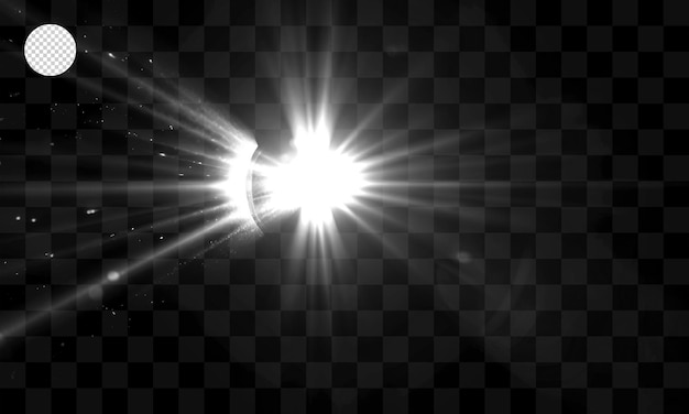 PSD luz blanca desde el centro del círculo con rayos de luz sobre un fondo transparente