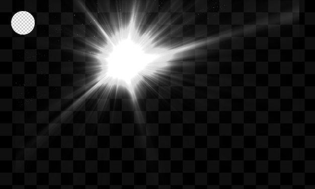 La luz blanca del centro del sol brilla sobre un fondo transparente