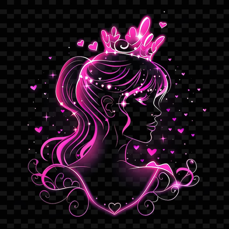 PSD luz brilhante de uma princesa com uma tiara cintilante com neo png designs de arte de linha de neon criativos