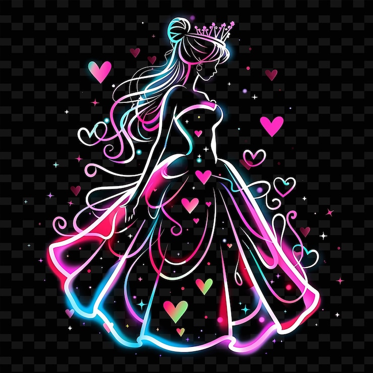 PSD luz brilhante de uma princesa com uma tiara cintilante com neo png designs de arte de linha de neon criativos
