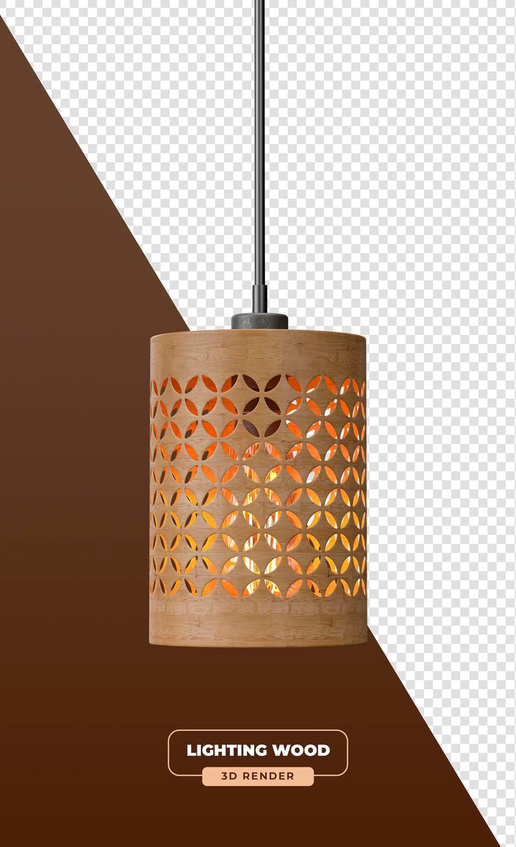 PSD luz colgante de bambú con patrón de recorte circular en renderización 3d