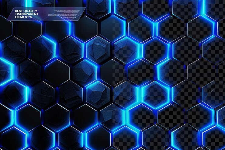 PSD luz de neón azul con patrón vectorial de fondo de cuadrícula hexagonal