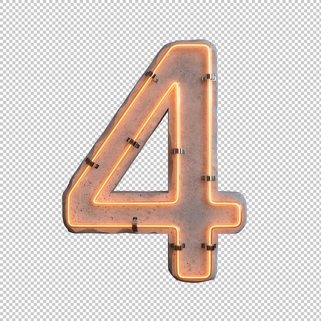 Luz de neón de hormigón número 4 sobre fondo transparente