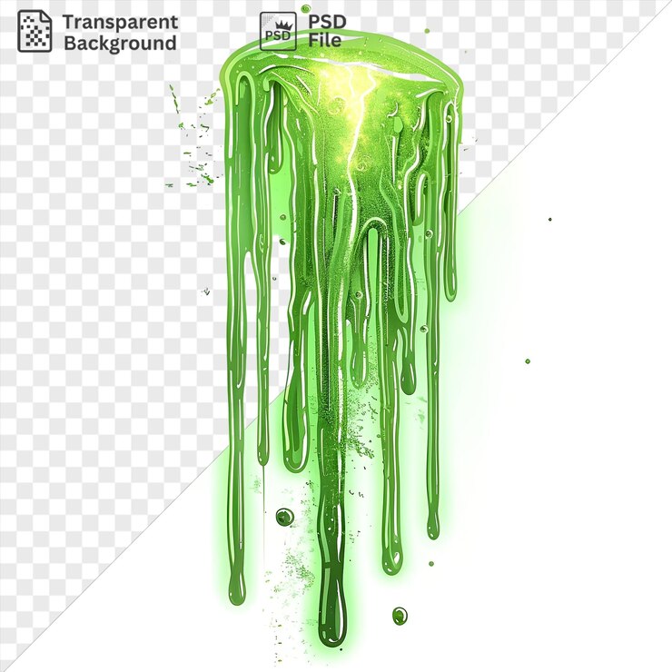 PSD la luz de neón transparente gotea el símbolo vectorial líquido verde eléctrico en un fondo aislado