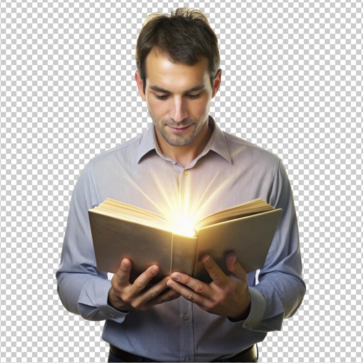 PSD la luz que viene del libro en la mano del hombre