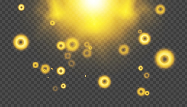 La luz del sol dorada con bokeh aislado en un fondo transparente