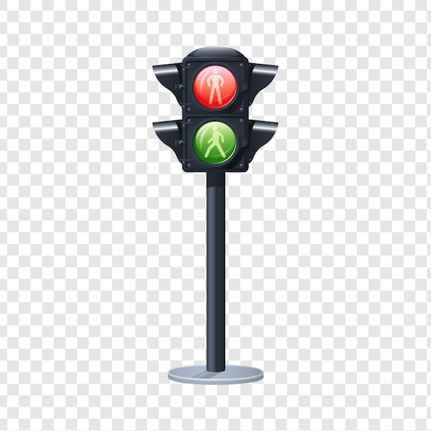 Luz de tráfico que muestra señales rojas y verdes para el cruce de peatones aisladas en un fondo transparente