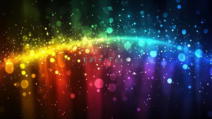 PSD luzes bokeh de arco-íris vibrantes brilham em fundo escuro
