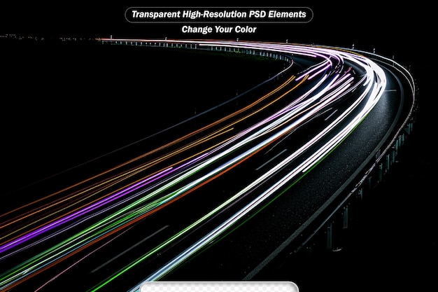 PSD luzes de carros com linha de estrada à noite