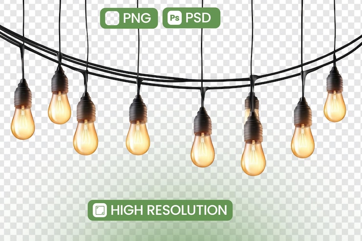 PSD luzes de cordas brilham brilhantemente iluminando a noite com luz quente e tema de decoração de ambiente festivo