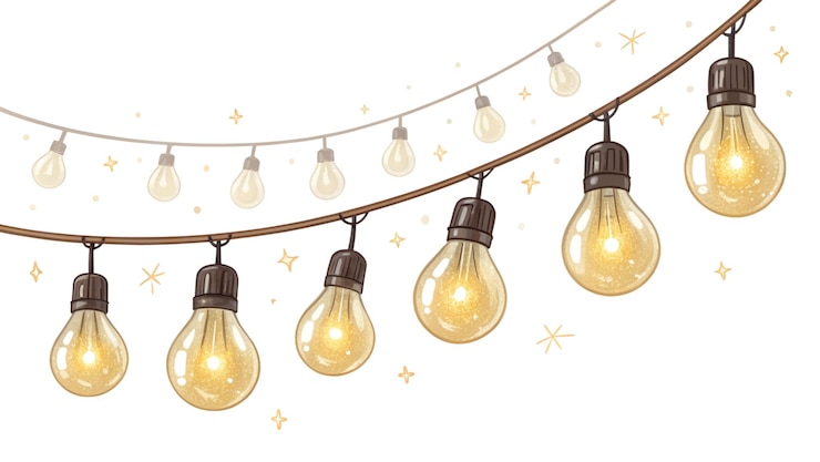 PSD luzes de guirlandas brilhantes com luz quente em um vetor de fundo branco guirlandas amarelas de ano novo