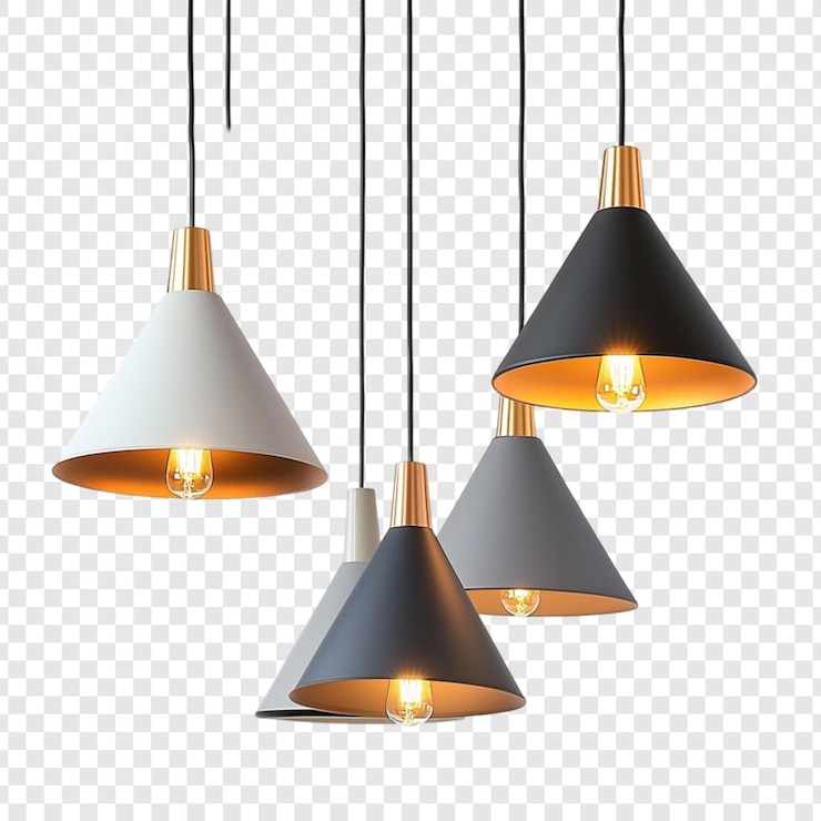 PSD luzes pendentes minimalistas modernas decoração de casa elegante sotaques dourados tons pretos cinzentos brancos nuances edison lâmpadas penduradas iluminação interior