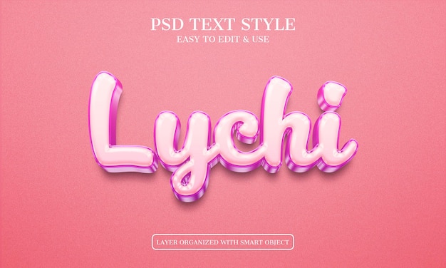 Lychee editable psd estilo de texto 3d