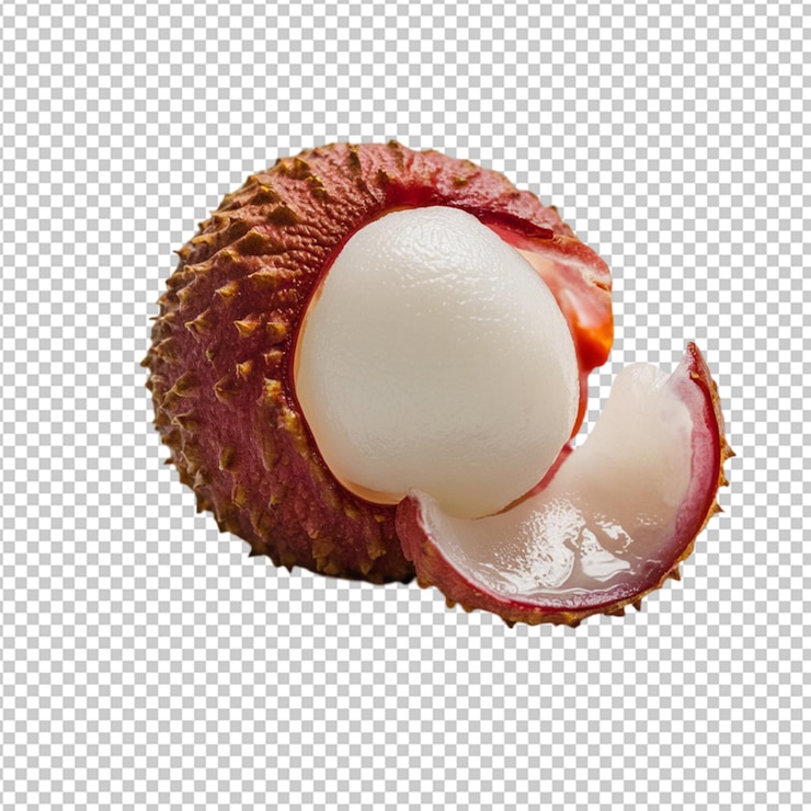 PSD lychee pelado que muestra la carne blanca translúcida aislada