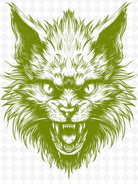 PSD lykoi katze trägt eine werwolf-maske mit einem gruseligen ausdruck p tiere skizzenkunst vektorkollektionen