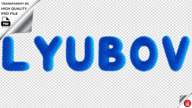 Lyubov tipografía azul fluffy texto psd transparente