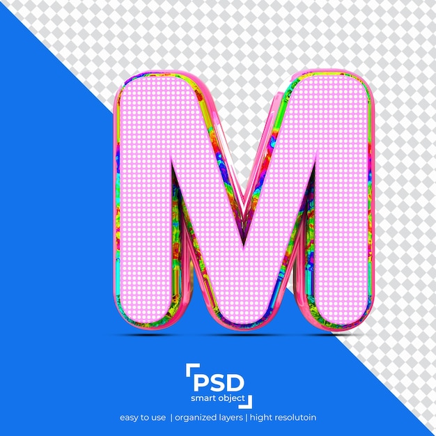 PSD m alfabeto mejor render forma 3d fondo aislado