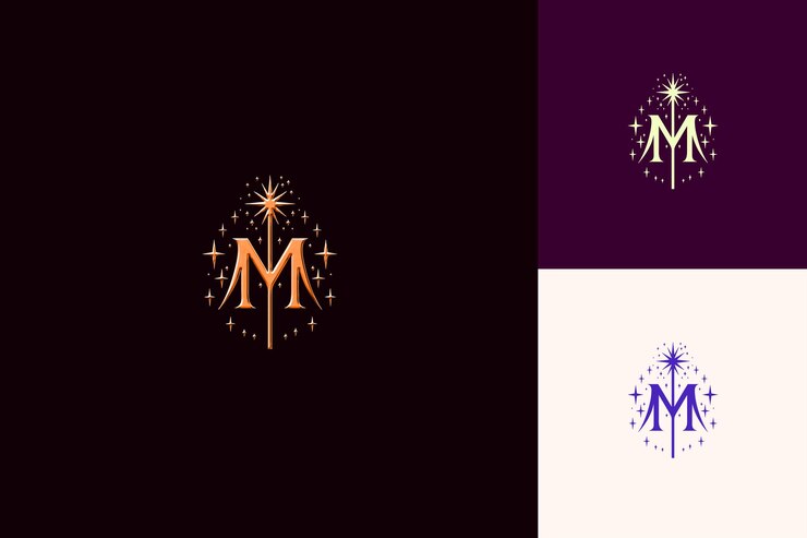 PSD m con letra estilo de diseño de logotipo vintage con m en forma de naturaleza colecciones vectoriales abstractas