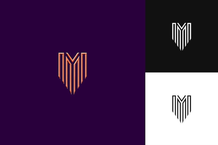 PSD m logo con letteratura di royal richness letterform logo stile desi illustrazione logo disegni vettoriali