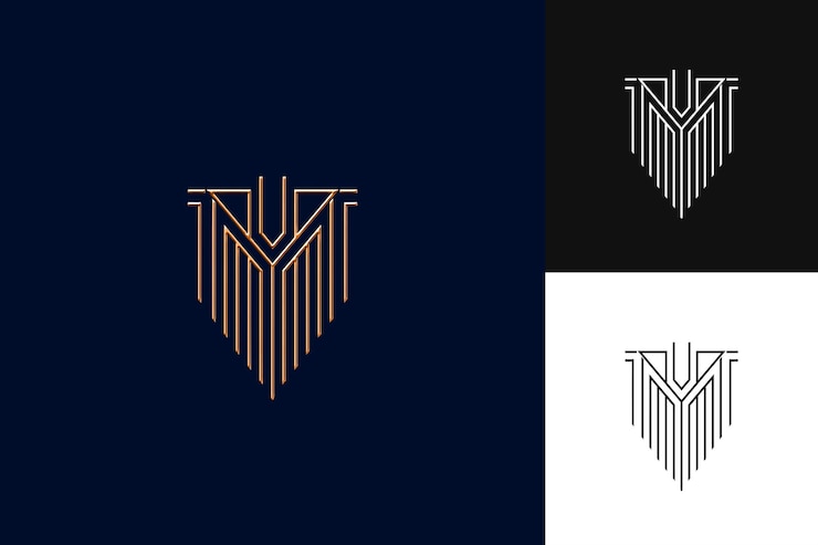 PSD m logo con letteratura di royal richness letterform logo stile desi illustrazione logo disegni vettoriali