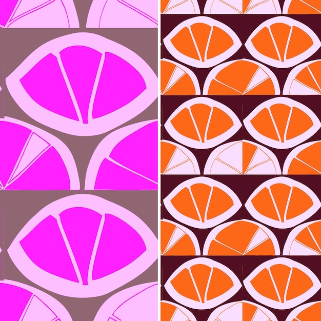 M9 arancione con fette segmentate e design retro con ripetizione di un unico vettore a modello di frutta tropicale