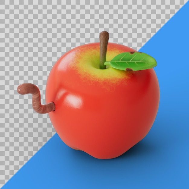 Maçã vermelha estilizada 3d com minhoca