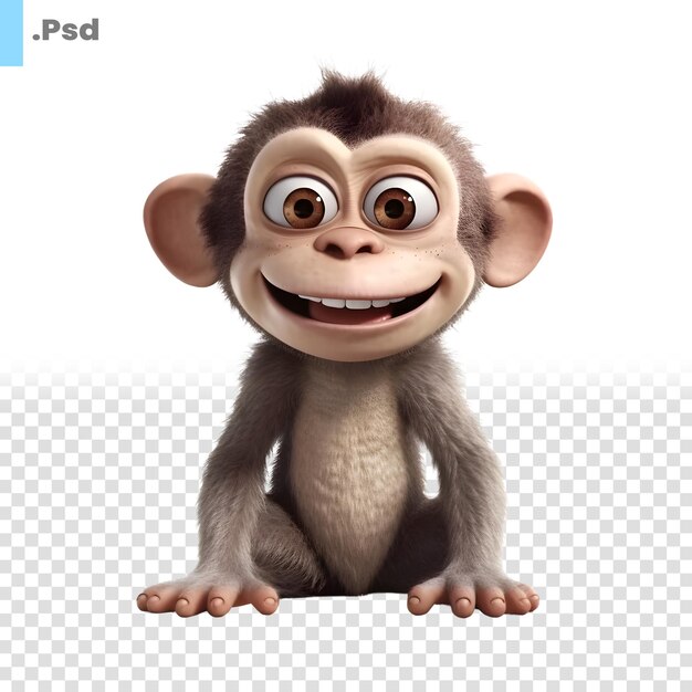 Macaco bonito isolado em fundo branco ilustração 3d modelo psd de personagem de desenho animado