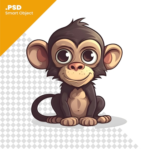 PSD macaco bonito isolado em fundo branco ilustração vetorial modelo psd de estilo de desenho animado