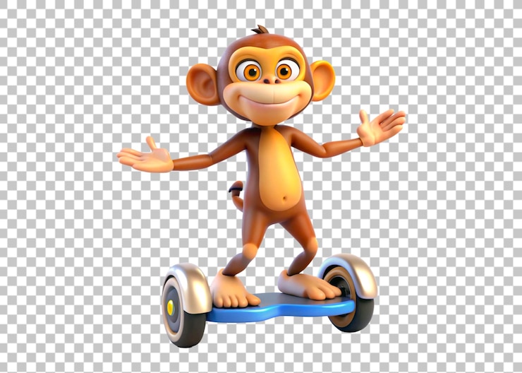 PSD macaco brincando de skate em fundo transparente