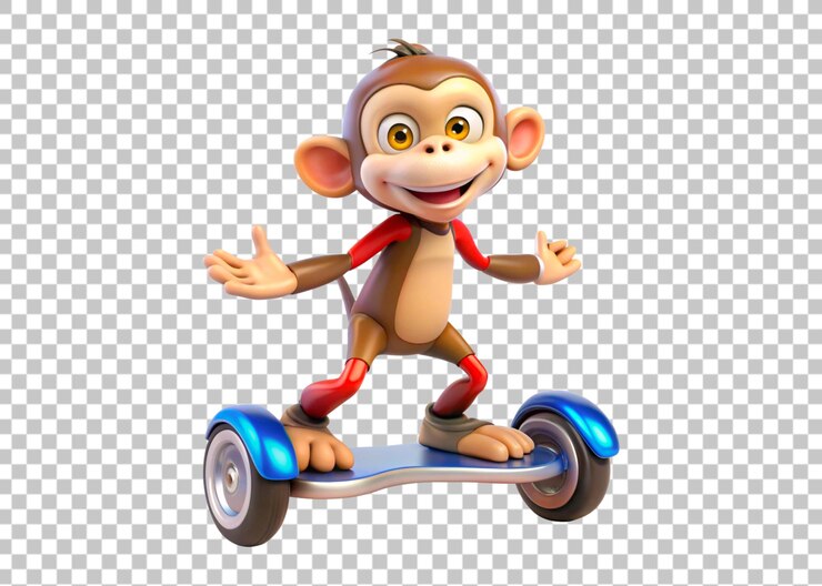 PSD macaco de desenho animado em hoverboard isolado em fundo transparente ilustração de renderização 3d