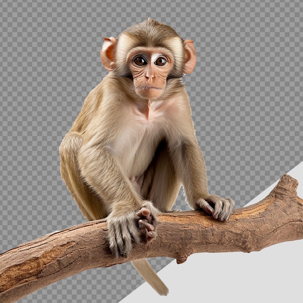 PSD macaco em um ramo isolado em fundo transparente