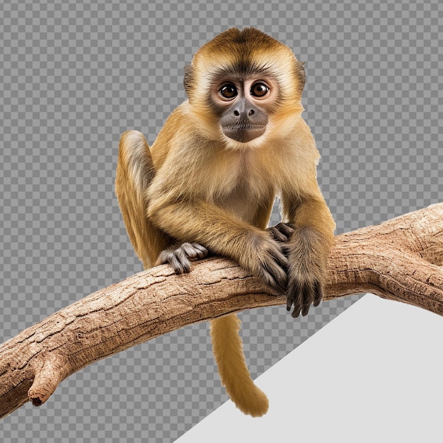 PSD macaco em um ramo isolado em fundo transparente