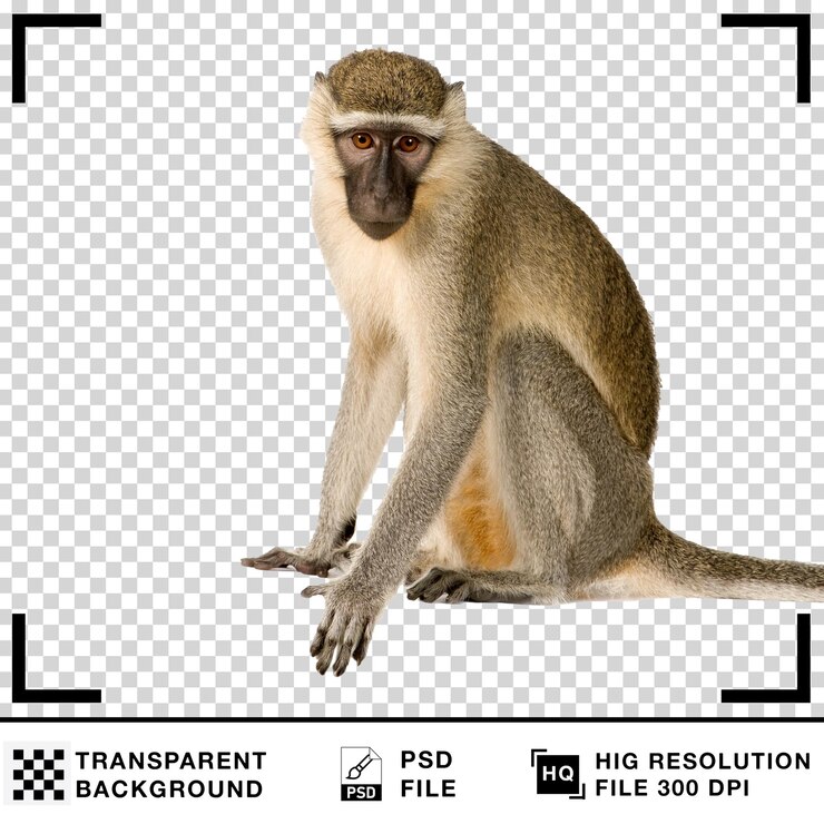 PSD macaco verde sentado com fundo transparente