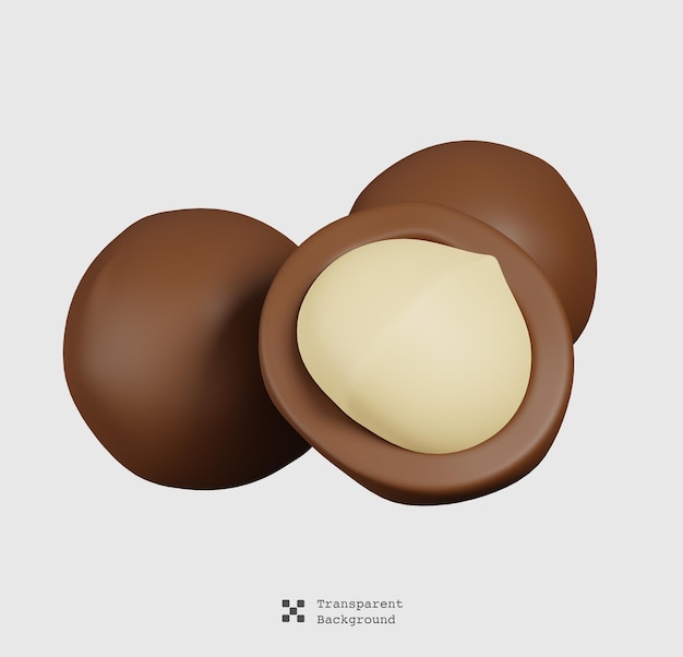 Macadamia Isolé. Icône De Dessin Animé Minimal De Noix, De Graines Et De Céréales. Rendu 3d De Bio Végétarien