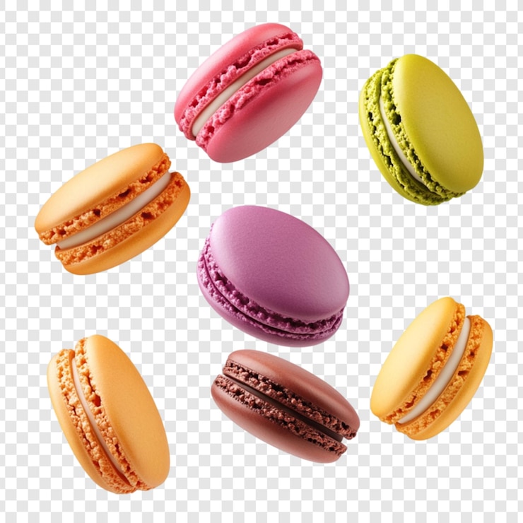 PSD macarões coloridos caindo doces doces deliciosos