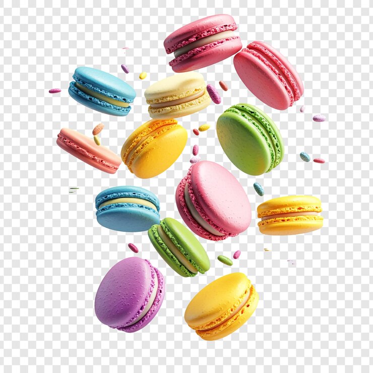 PSD macarões coloridos caindo