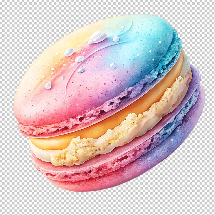 PSD macarón arco iris pastel en fondo transparente perfecto para diseños de postres
