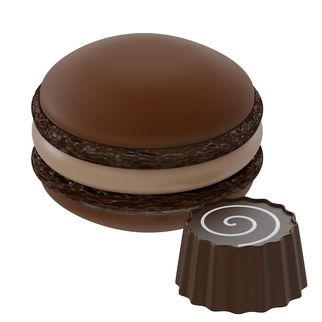 Macaron de chocolate francés renderizado 3d aislado