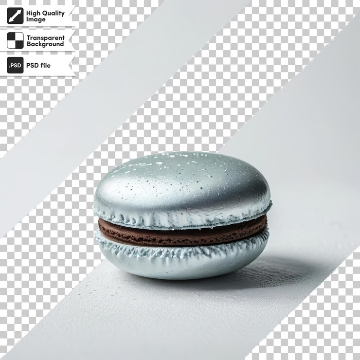PSD un macarón con una tapa de plata y un fondo blanco y negro
